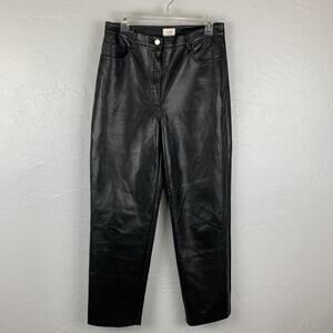 Wilfred Pants Womens 10 Black Faux Leather High Rise Straight Leg Vegan Trousers